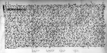 Fotokopie listiny z 22. prosince 1380 celkový pohled (viz listina č. XXXI) Zvýrazněný text se zmínkou o farním kostele v Mikulově: der pharrchirichen ze Nicolspurch (tj. farním kostele v Mikulově ).