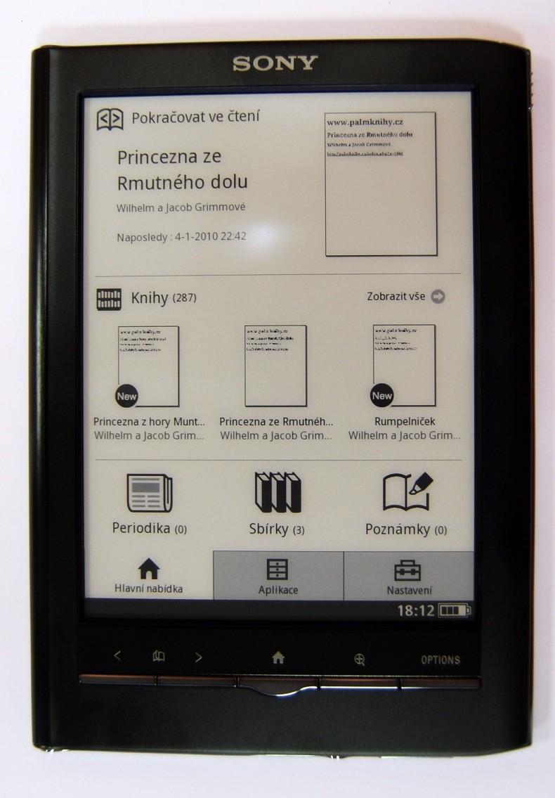 Obrázek 3 Čelní pohled na čtečku značky SONY PRS 650