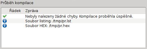 položku Zkompilovat. Když kompilaci spustíme, jsou ve spodní části hlavního okna zobrazeny informace o průběhu kompilace (obrázek 9 a 10).