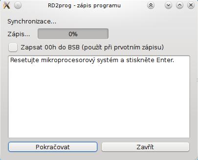 Jestliže je mikroprocesorový systém připojen, je možné spustit dialog pro zápis programu (obrázek 11) kliknutím na tlačítko Zapsat program v panelu nástrojů nebo vybráním položky Zapsat program z