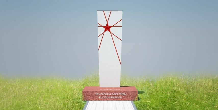 Varianta 1 (konzervativnější) spočívá ve zmenšení výšky a plochy podstavce památníku a přesunutí popisu na nový podstavec.