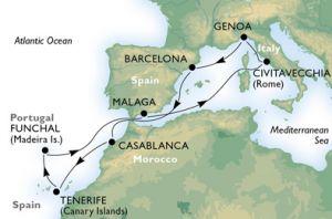 Plavba: Z Janova na Kanárské ostrovy (Středozemní moře) Akční plavba! společnost: MSC Cruises loď: MSC Splendida oblast: Středozemní moře trasa: Itálie, Španělsko, Maroko, Portugalsko termín: 7.11.