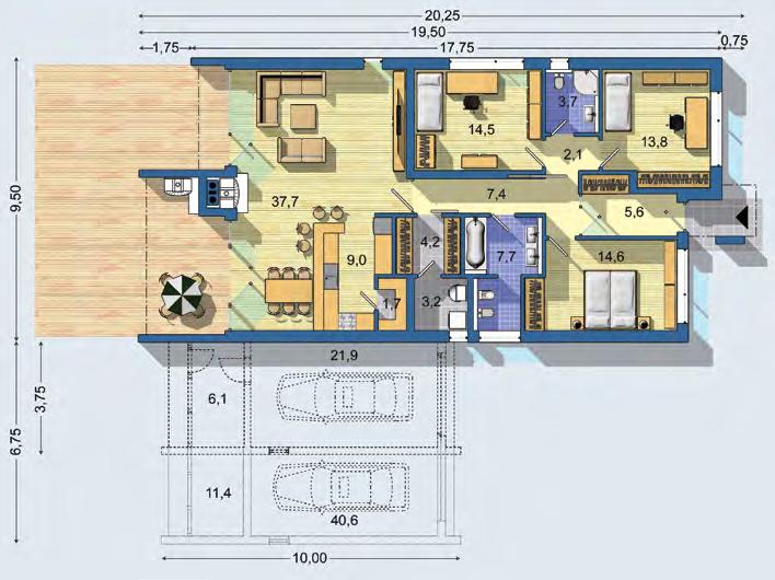 místnost a množství prostoru pro vestavěné šatny atraktivní obytný prostor s velkými prosklenými plochami a krytou terasou kuchyni