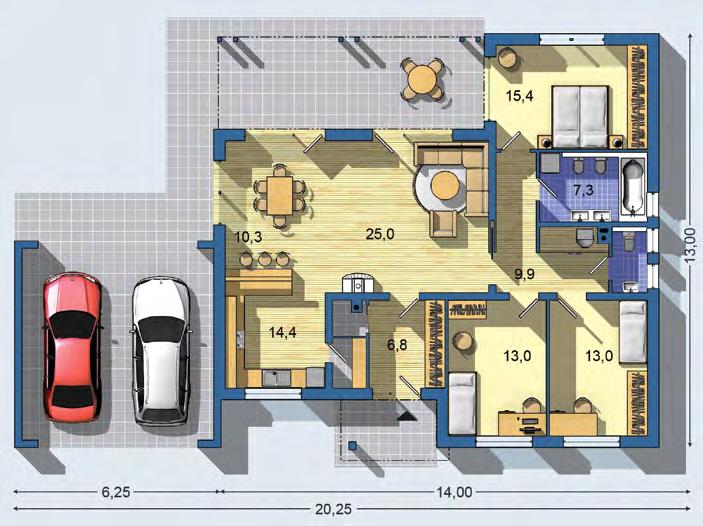 plochou a celkovou užitkovou plochou objekt možno realizovat i bez přistavěného přístřešku pro automobily resp přístřešek