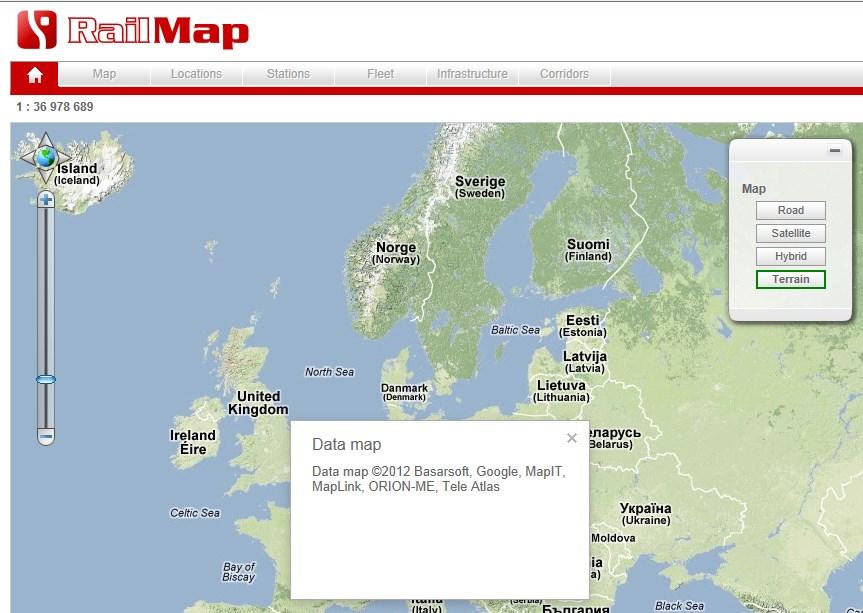 7 Informační systémy v nákladní železniční dopravě 93 Obr. 7.10: Ukázka webového rozhraní [Jerid: http://www.railmap.net/].