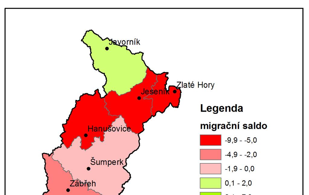 Obrázek 1: Migrační saldo a index stáří ve správních obvodech POÚ Olomouckého kraje Poznámka: Index stáří uvádí podíl počtu obyvatel starších 65 let na 1 dítě ve věku 0 14 let.