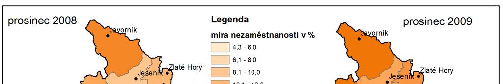Obrázek 3: Míra nezaměstnanosti ve správních obvodech POÚ Olomouckého kraje Doporučená opatření: Tradiční územní diferenciace Olomouckého kraje na severní a jižní část je stále zřejmá z hlediska