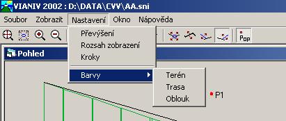 Protokoly - podle dalšího výběru zobrazí dokument hlavních bodů nebo dokument podrobných bodů. Podrobné body lze definovat krokem nebo zadaným staničením na trase 5.3 Menu NASTAVENÍ obr.