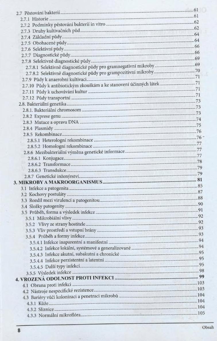 2.7 Pěstování bakterií... 2.7.1 Historie... 2.7.2 Podmínky pěstování bakterií in vitro... 2.7.3 Druhy kultivačních půd... 2.7.4 Základní půdy... 2.7.5 Obohacené půdy... 2.7.6 Selektivní půdy... 2.7.7 Diagnostické půdy.