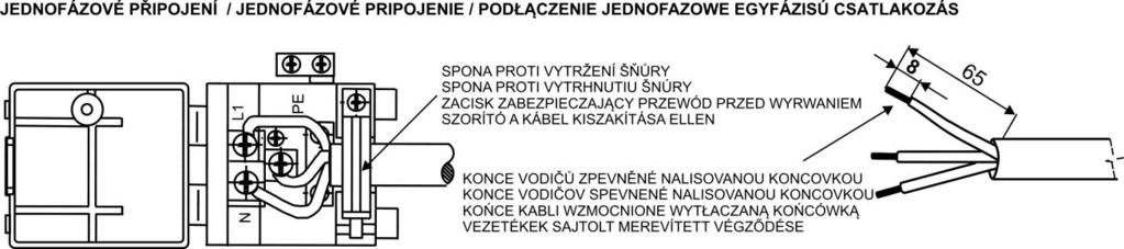 upravte podle obrázku. Konce vodičů je nutno zpevnit proti roztřepení nalisovanými koncovkami.