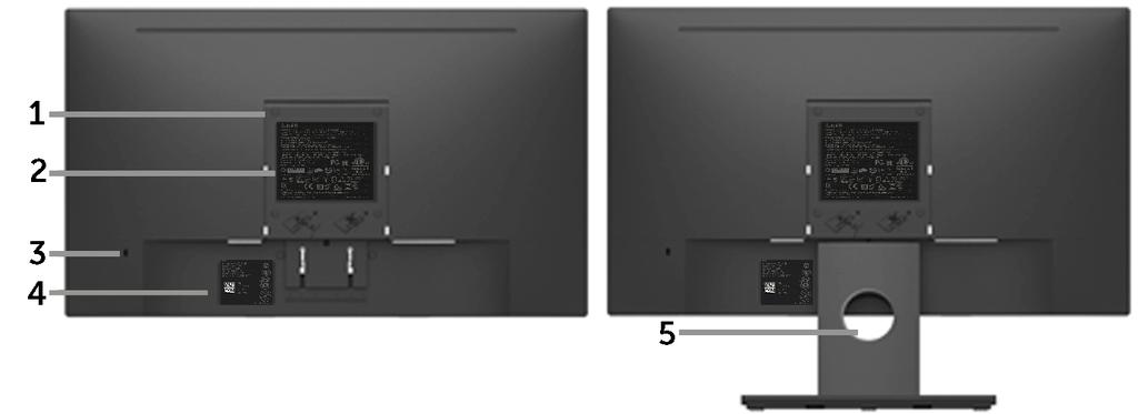 E2216H/E2316H/E2316Hr/E2416H: Pohled zezadu se stojánkem monitoru Štítek Popis Použití 1