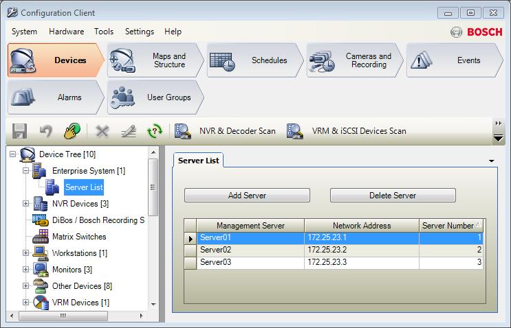 Bosch Video Management System Příklady konfigurací cs 85 Viz také Stránka Seznam serverů, 10