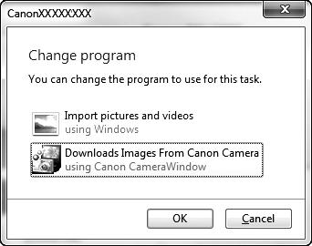 Dodávaný software, příručky Vyberte možnost [Downloads Images From Canon Camera using Canon CameraWindow/Stáhněte si snímky