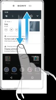 Otevření nebo zavření panelu oznámení 1 Chcete-li otevřít panel oznámení, přetáhněte stavový řádek dolů nebo na něj dvakrát ťukněte. 2 Panel oznámení zavřete vytažením nahoru.