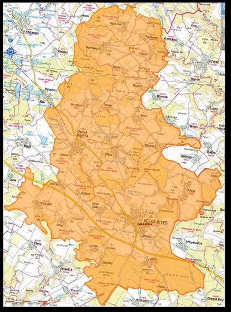Obrázek 2 Vymezení mikroregionu Velká Bíteš 10 Celková výměra katastrálního území mikroregionu činí 12 067 ha.