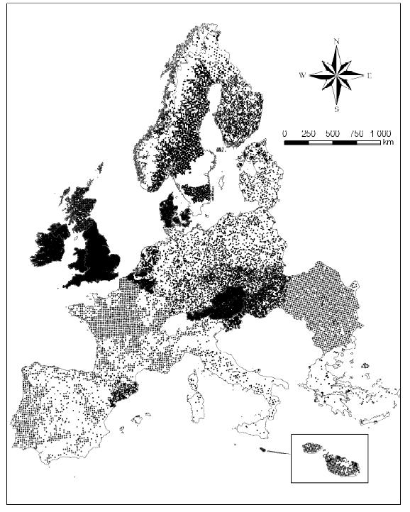 Map of monitoring sites in Europe