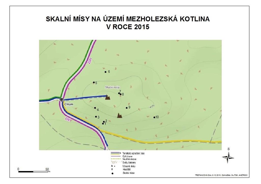 Mapa 4: Skalní mísy v