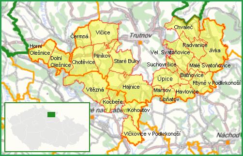 Územní vymezení KJH: Batňovice, Havlovice, Chvaleč, Jívka, Libňatov, Malé Svatoňovice, Maršov u Úpice, Radvanice, Suchovršice, Velké Svatoňovice, Rtyně v Podkrkonoší, Úpice, Čermná, Dolní Olešnice,