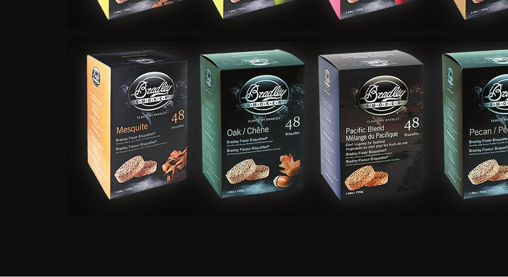 Topné těleso v udírně pak ohřívá kouř podle nastavení dané teploty. Bradley udírna spálí jednu briketu za 20 minut a produkuje čisté kouřové aroma. Chuť kouře je dána různými druhy dřeva při uzení.