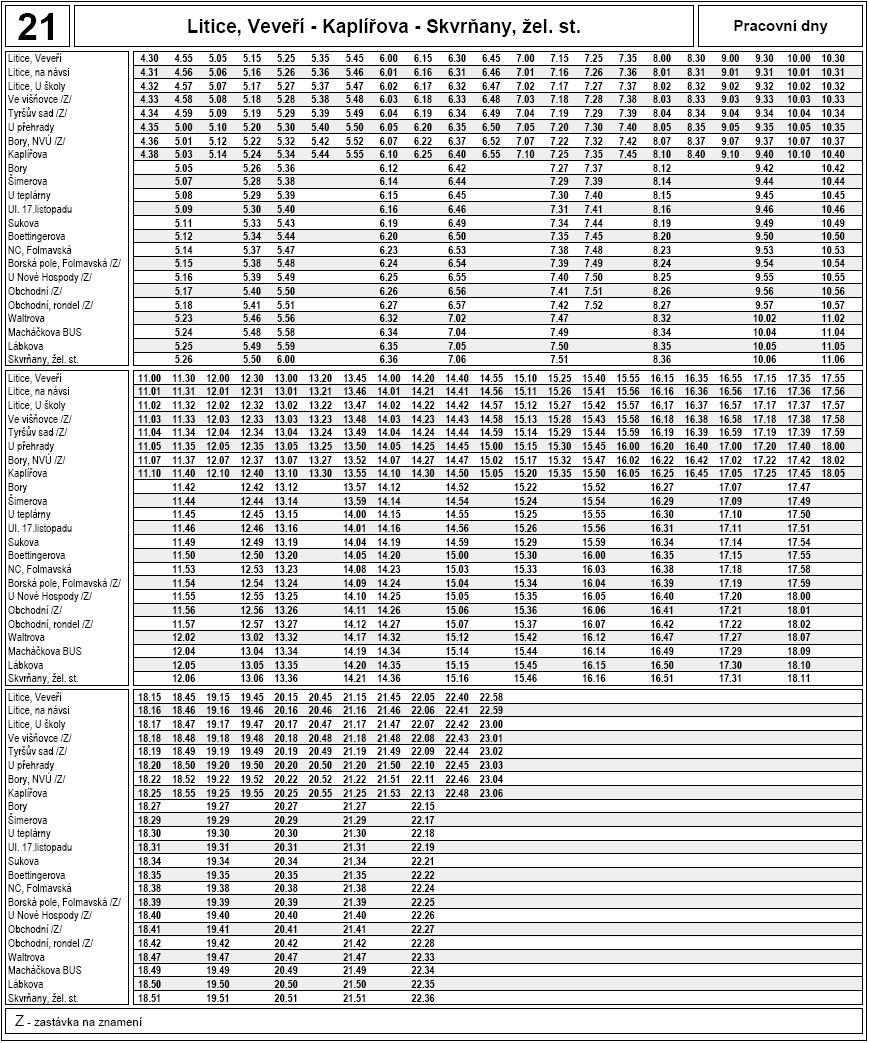 Příloha č. 12 jízdní řád linky č.