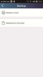 2) Backup (Zálohování): Pro zálohování informací o rychlé konfiguraci a informací o jednotce. Zahrnuje zálohování do cloudu a seznam záloh v cloudu.