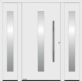 Domovní dveře se dvěma bočními díly, výplněmi s motivem v bočních dílech (ThermoSafe)