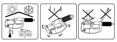 2. Důležitá upozornění před použitím digitálního mikrometru Chladicí přípravek, voda, prach nebo olej nemají při měření na mikrometr 40 EWR negativní vliv.