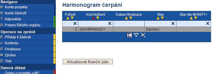 5. Záložka Monitorovací indikátory Záložka se plní automaticky z podzáložky Indikátory klíčové aktivity. Příjemce tedy nic nevyplňuje. 6.