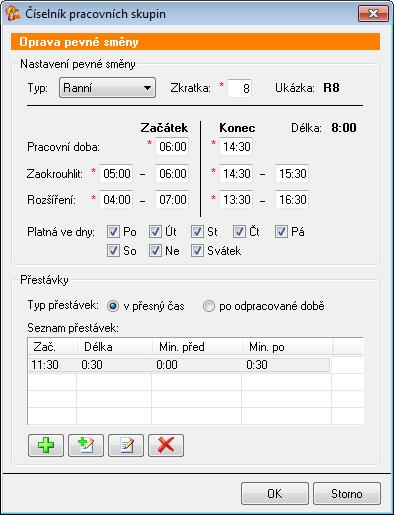 Typické nastavení pracovních skupin: 3-úrovňový model Fond na týden: 37:30 (38:45 u dvousměnného provozu) Vyrovnávací období: 6 měsíců 2-úrovňový model dle denního fondu Fond na den: Po-Pá 8:00