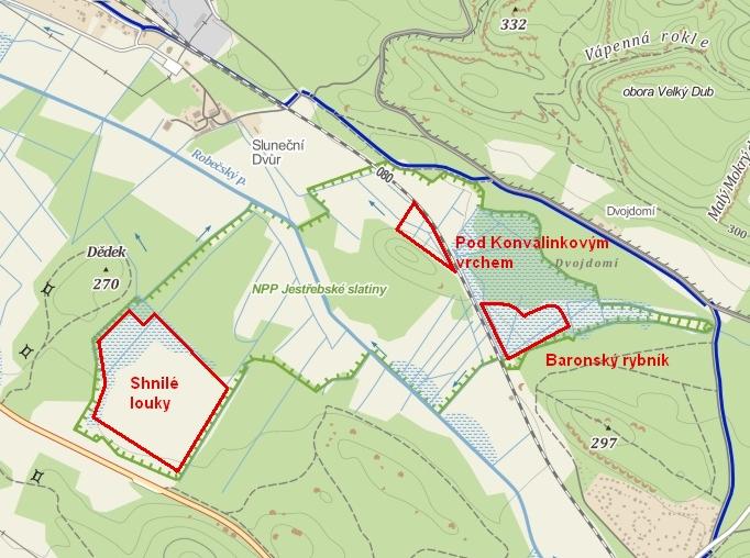 Methods National Nature Monument (NNM) Jestřebské slatiny encompasses three major rich fen localities: Shnilé louky an extracted fen in the western part of the reserve, Baronský rybník an earlier