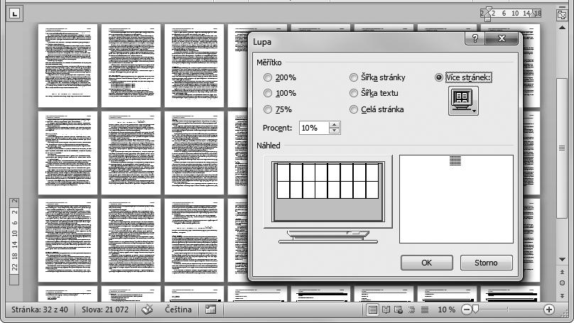24 WORD 2010 Ke změně lze využít stisku tlačítek Oddálit (minus) a Přiblížit (plus), ale můžete také uchopit přímo jezdec a posunout jej do žádané pozice.