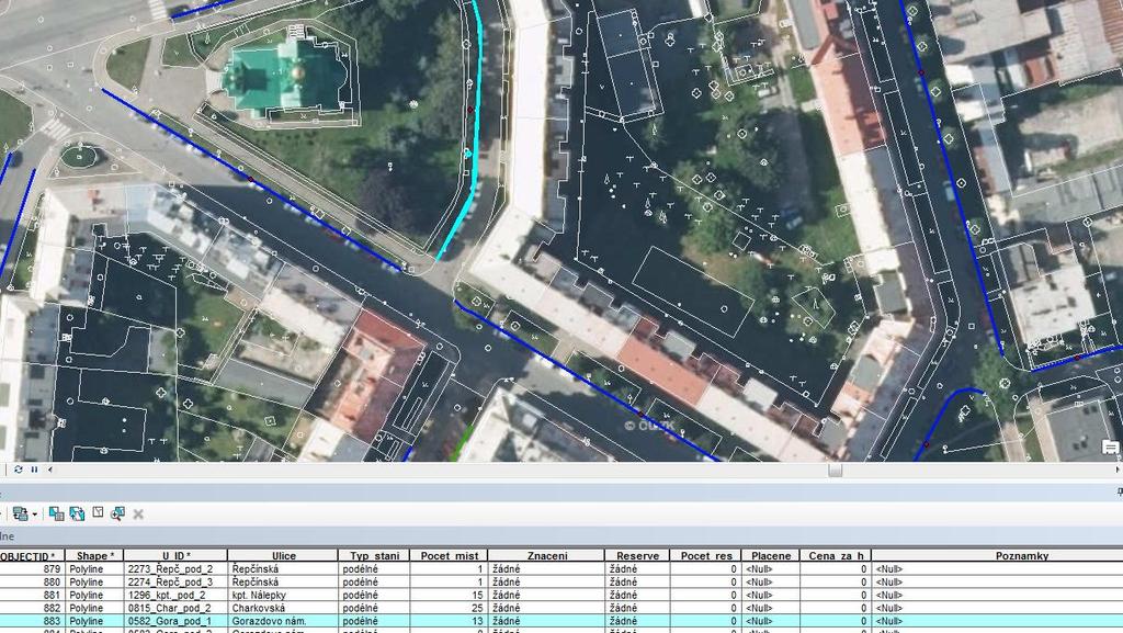 Obr. 5 Ukázka zakreslování naměřených údajů v kombinaci s DTM Olomouce v prostředí ArcMap. Posledním krokem zpracování dat bylo přidružení názvu ulice k vlastním datům.