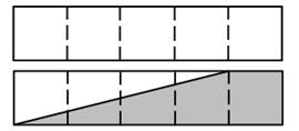VÝCHOZÍ TEXT A OBRÁZEK K ÚLOZE 7 Každý z obou shodných obdélníků je rozdělen na pět shodných dílů. 1 bod 7 Vyjádřete zlomkem v základním tvaru, jakou část plochy obou obdélníků tvoří tmavá plocha.