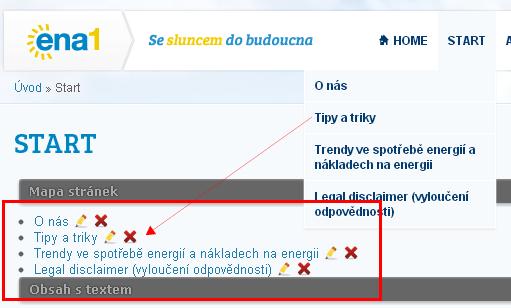 Obr. 34 - Mapa stránek s určitou úrovní Jak postupovat 1. Klikneme na Upravit modulu Mapa stránek. 2.