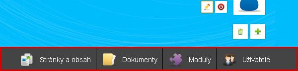 2.2 STRÁNKY A OBSAH V administračním rozhraní je k dispozici nabídka, která obsahuje následující možnosti: Stránky a obsah, Dokumenty, Moduly a Uživatelé*, viz obr. 3. Obr.