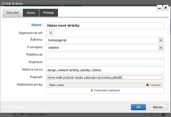 obr. 6. Obr. 6 - Nastavení parametrů nové stránky 1.