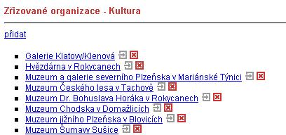 3.7 ZÁLOŽKA "ZŘIZOVANÉ ORGANIZACE" Je-li uživatel přihlášen, je strom zřizovaných organizací rozšířen o odkaz přidat pro přidání nové organizace.