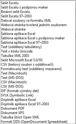 Kapitola 2 Práce se sešity Dokument XPS (*.xps) vybereme jej, pokud chceme sešit publikovat bez možnosti další změny obsahu (viz následující text). Tabulka Strict Open XML (*.