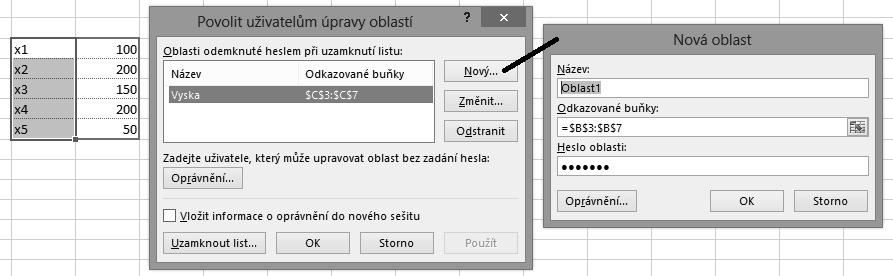 Kapitola 2 Práce se sešity Obrázek 2.44 Odemknutí textového pole Nejprve vyznačíme oblast buněk. Poté na pásu karet klepneme na kartu Revize.