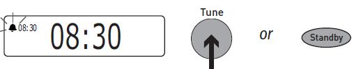 5. Stisknutím ladícího knoflíku vyberte "Set mode" (nastavení režimu) a zvolte typ buzení: DAB, FM, nebo Tone. Pokud zvolíte "Tone" (zvukový signál budíku), neobjeví se už žádné další možnosti. 6.