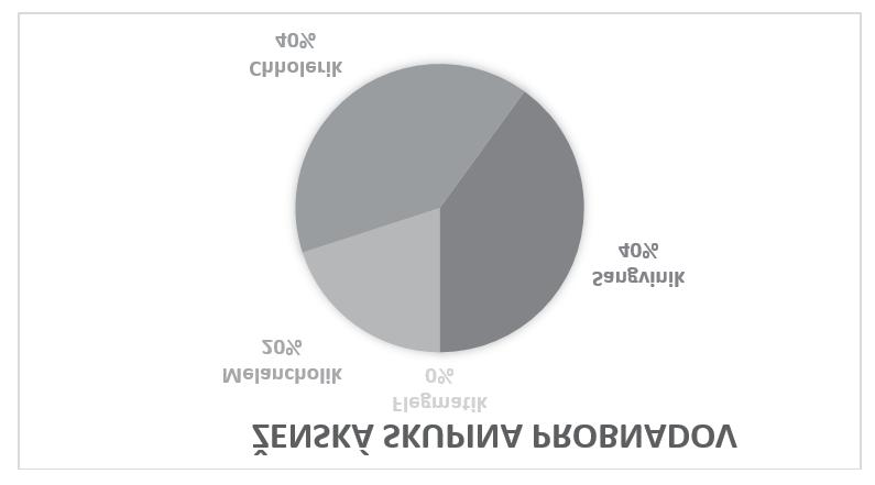 Nasledujúci Graf 3 znázorňuje percentuálny pomer zastúpenia temperamentu v sledovanej skupine žien, v ktorej Cholerický typ temperamentu sme identifikovali u štyroch probandiek nášho súboru čo
