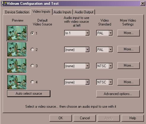 Zachytávání videa Jako součást instalačního balíku s ovladači pro videokartu Winnov Videum 4400 je i program Videum Capture, který slouží k nahrávání zvuku či obrazu ze vstupů karty.