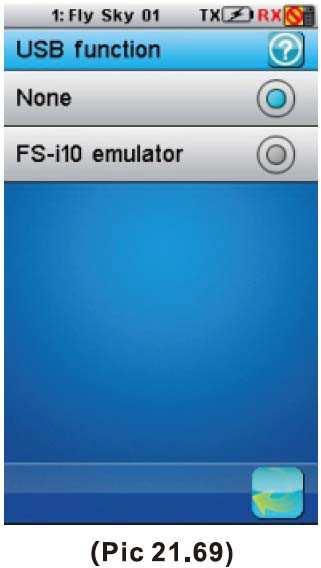 FS i10: pokud připojíte k počítači, vysílač se bude chovat jak standardní HID se 4 osami (jedna pro každý kanál) a 10 tlačítky (1 10) a mohou být použity jako hlavní ovladač s kompatibilním softwarem