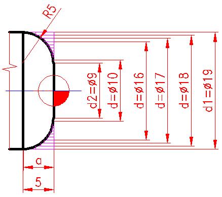 3. Doplň vzorec pro výpočet a vypočítej malý průměr rádiusu d2 a doplň požadované hodnoty do tabulky d2 = d2 = d2 = b d1 d2 mm mm mm 4. Návrh plánu hrubování rádiusu. 5.