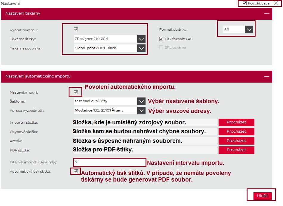 7 Automatický import zásilek Pro import zásilek je možné použít automatický import zásilek a automatický tisk štítků.