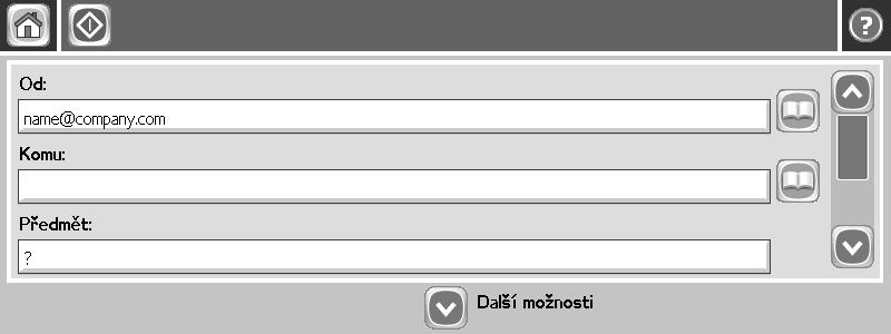 Stiskněte pole Předmět: a zadejte text. Stiskněte tlačítko OK. Stiskněte tlačítko E-mail.