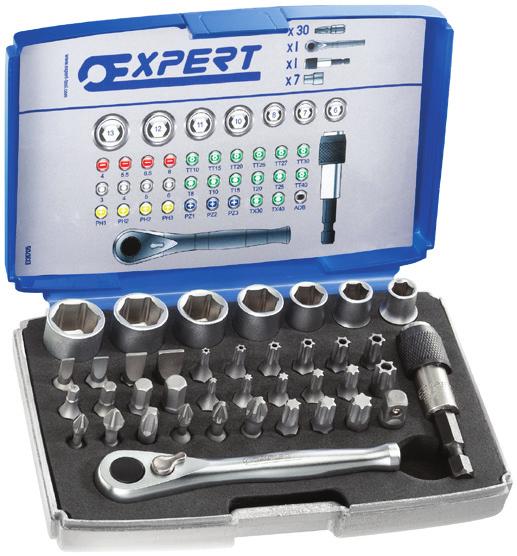 T10 - T15 - T20 - T25 - T30 - T40 4x zástrčné 6hranné bity: 3-4 - 5-6 mm 1x magnetický aaptér na bity HexM1/4" x HexF1/4" E113901 19 188 321,49 389,00 3258951139011 62íná saa 1/4" bitů 25 mm 6x poché