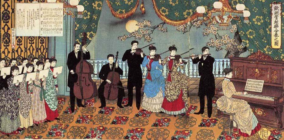 3) Jóšú Čikanobu (1838-1912): Hudební vystoupení ve vile Rokumeikan (Óšú