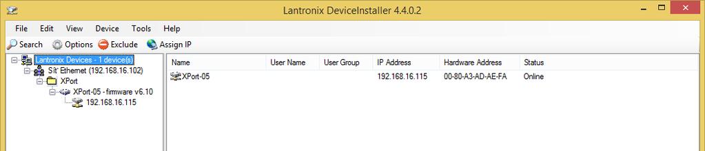 1 Zjištění IP adresy připojeného zdroje pomocí SW DeviceInstaller DeviceInstaller je software od firmy LANTRONIX určený k nastavení modulu XPORT, který je užit v proudovém zdroji. 1.