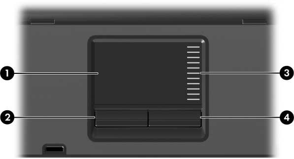 1 Ukazovací za ízení Za ízení TouchPad (pouze vybrané modely) Následující obrázek a tabulka popisují zařízení TouchPad počítače.